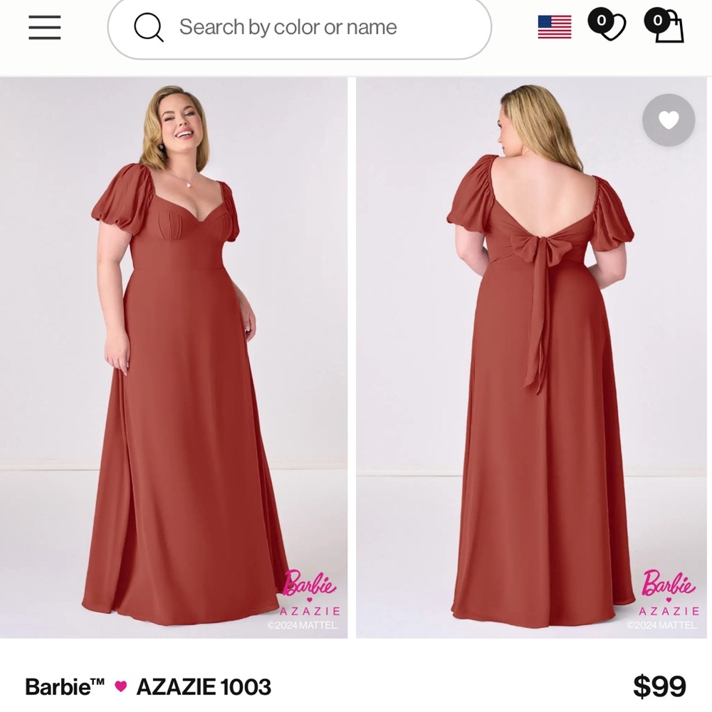 Azazie Terracotta Puff-Sleeve A-Line Dress